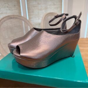 Chocolat Blu Silver Gunmetal Genuine Leather Walter Platform Wedge Sandals